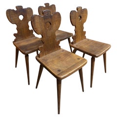 Set of Four Brutalist Oak Dining Chairs, Belgium, Circa 1940s