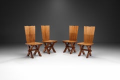 Set of Four Brutalist Oak Dining Chairs, Europe 20th Century