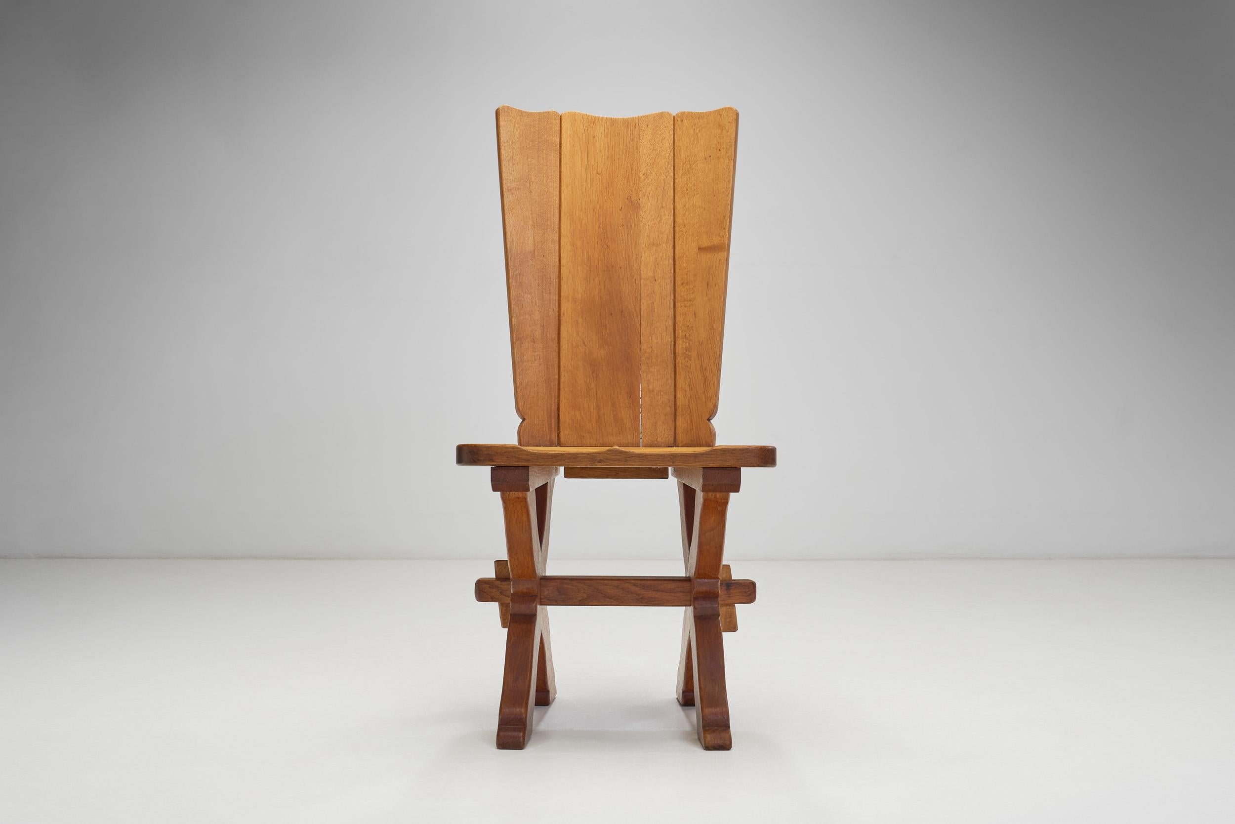 Set of Four Brutalist Oak Dining Chairs, Europe 20th Century For Sale 1