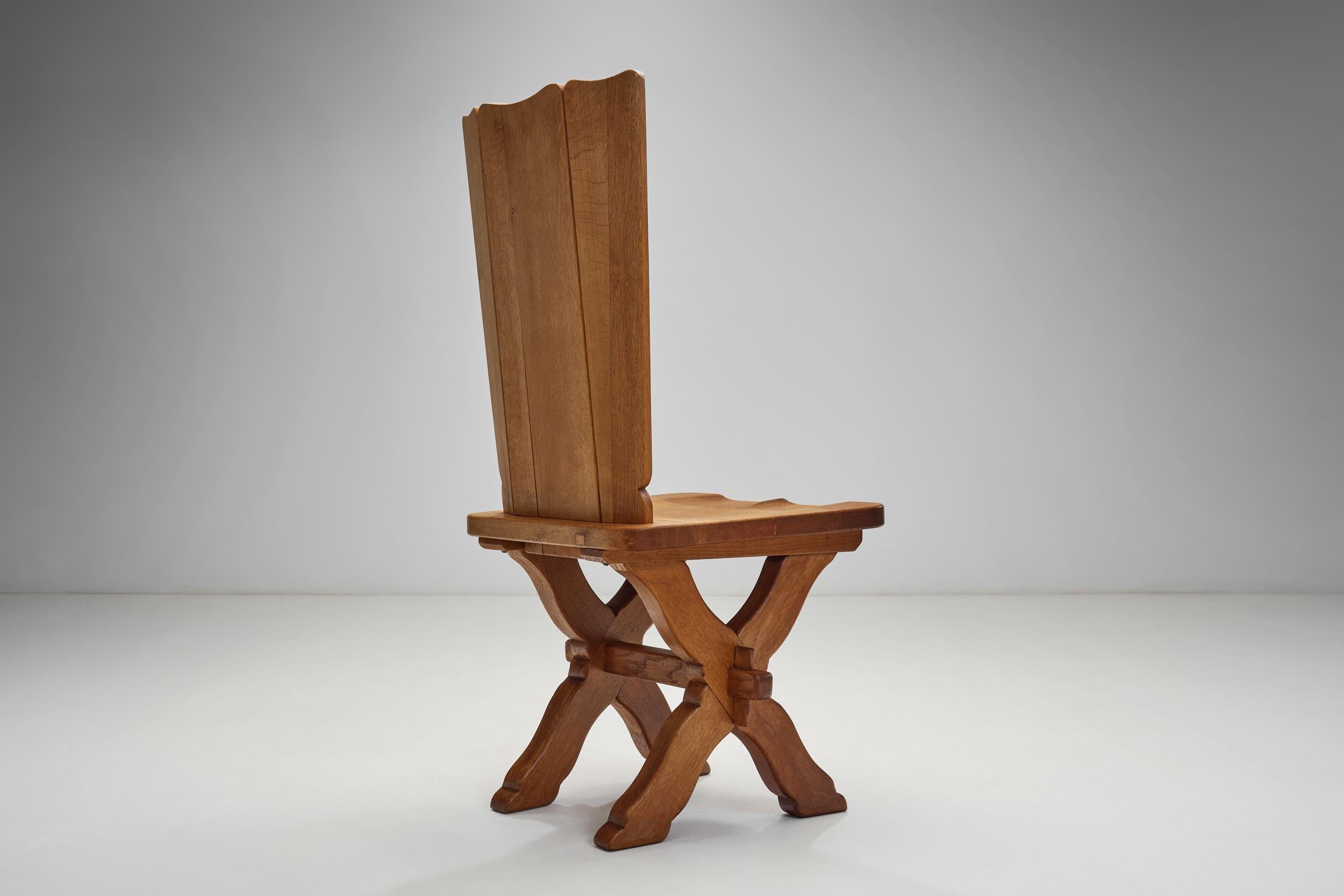Set of Four Brutalist Oak Dining Chairs, Europe 20th Century For Sale 2