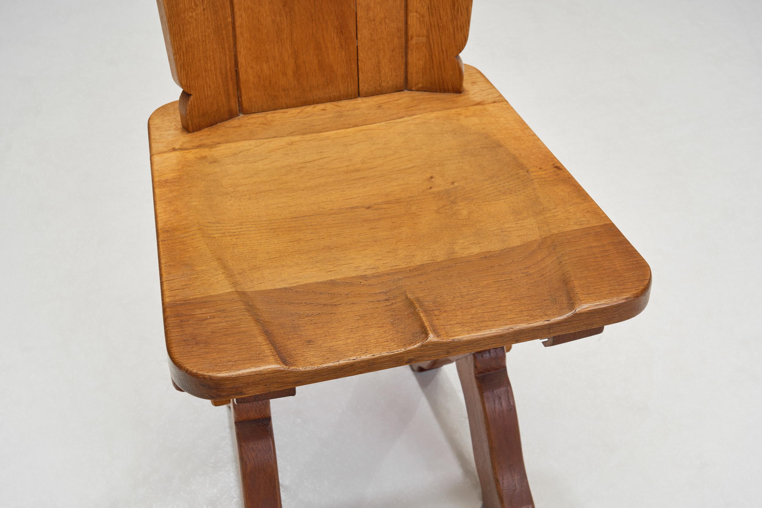 Set of Four Brutalist Oak Dining Chairs, Europe 20th Century For Sale 4