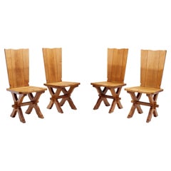 Vintage Set of Four Brutalist Oak Dining Chairs, Europe 20th Century