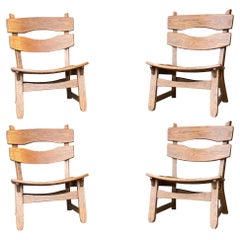 Set of Four Brutalist Oak Fireside Chairs by Dittmann & Co for AWA, NL, 1970's