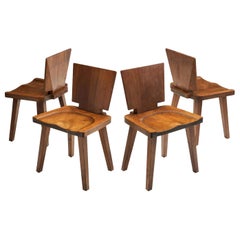 Set of Four Brutalist Pine Chairs, Scandinavia, circa 1950s