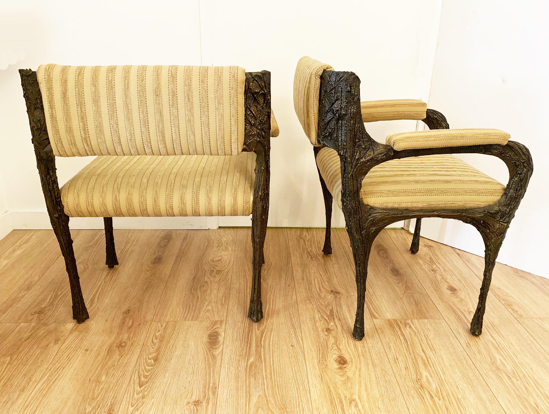 Set of Four Brutalist Sculpted Bronze Armchairs by Paul Evans In Good Condition In Miami, FL