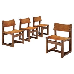 Set of Four Brutalist Spanish Biosca Chairs in Leather
