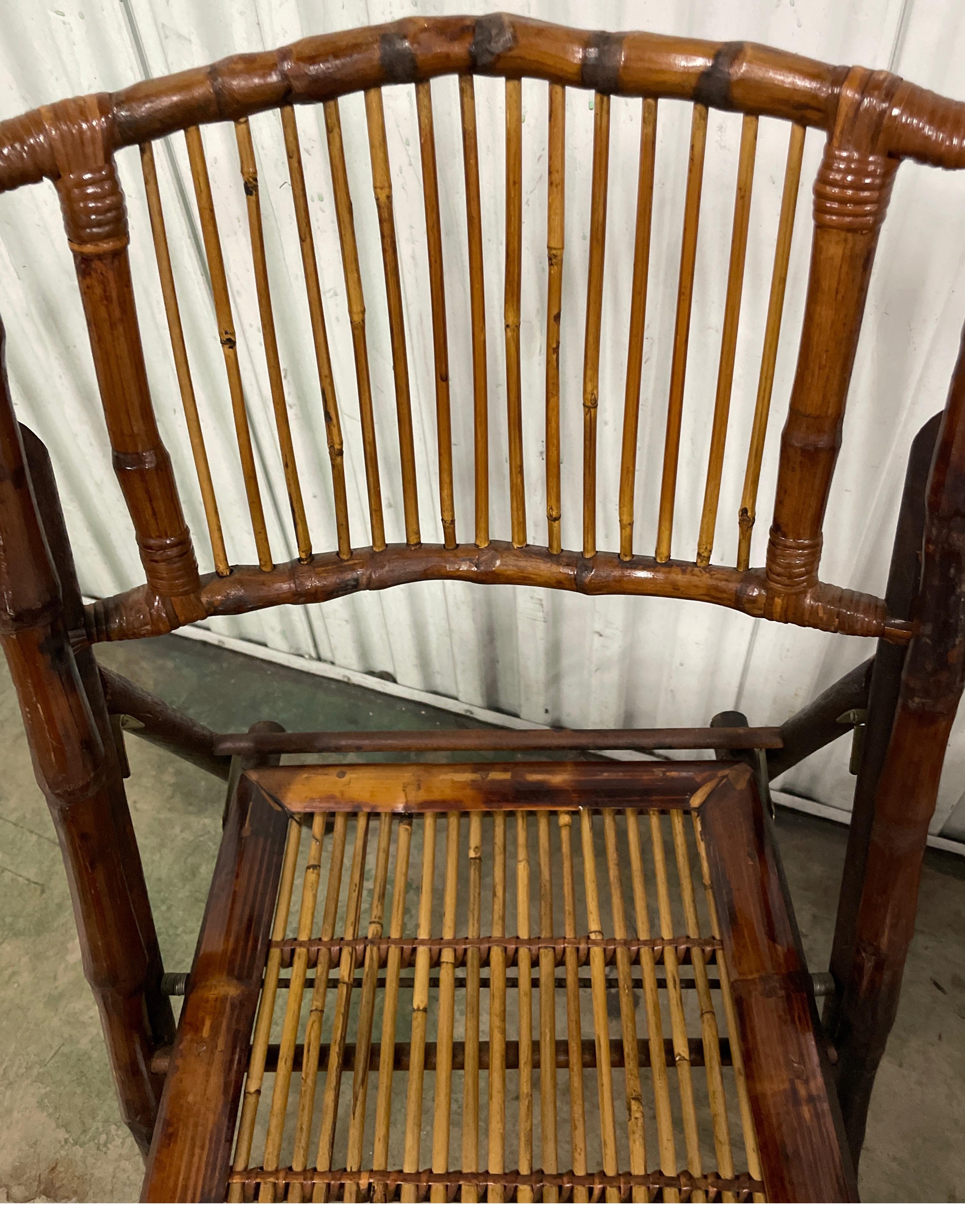 20th Century Set of Four Burnt Bamboo Tortoise Folding Chairs For Sale
