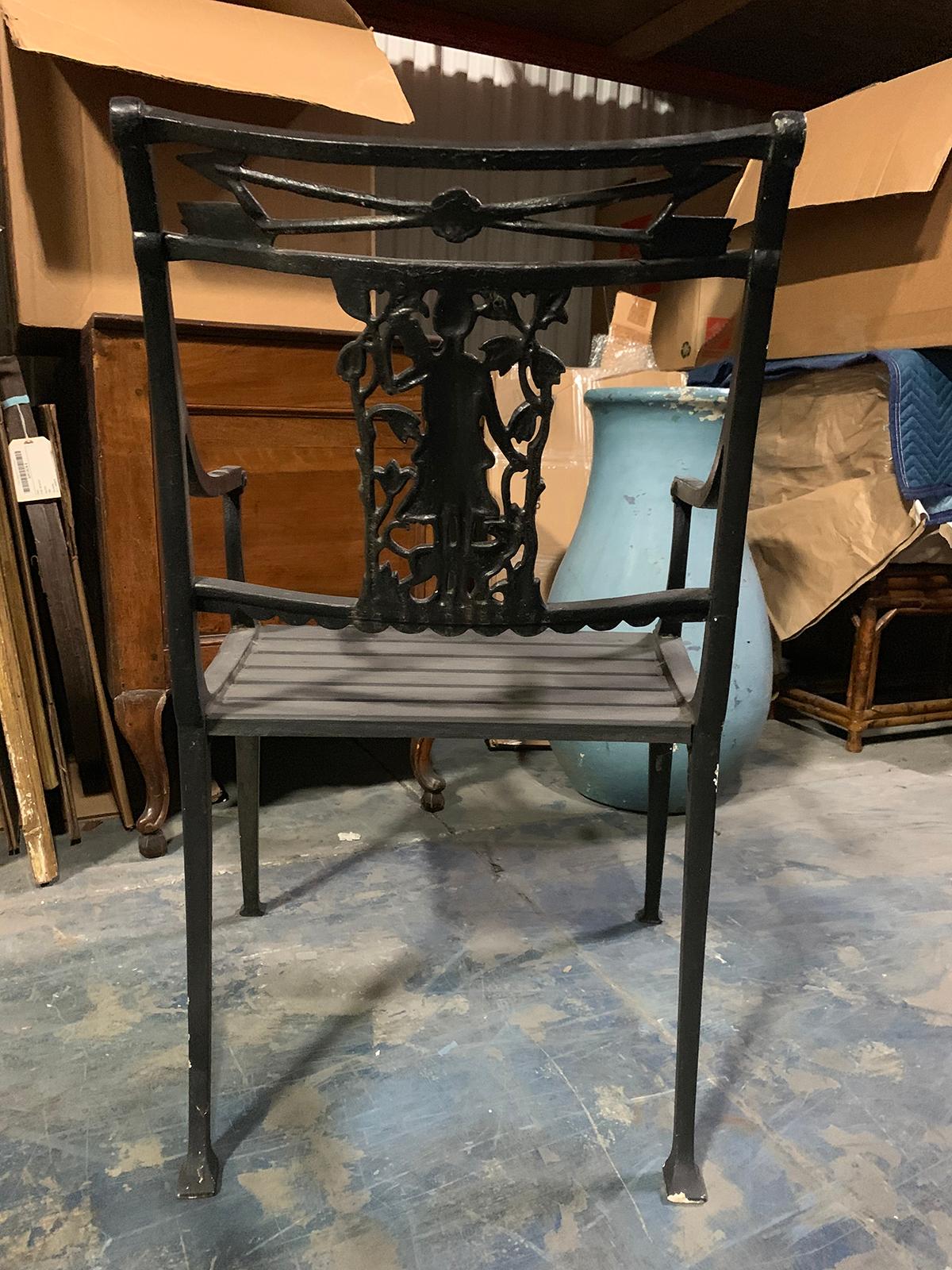 Mid-20th Century Set of Four by Molla Wrought Iron Neoclassical Diana the Huntress Garden Chairs