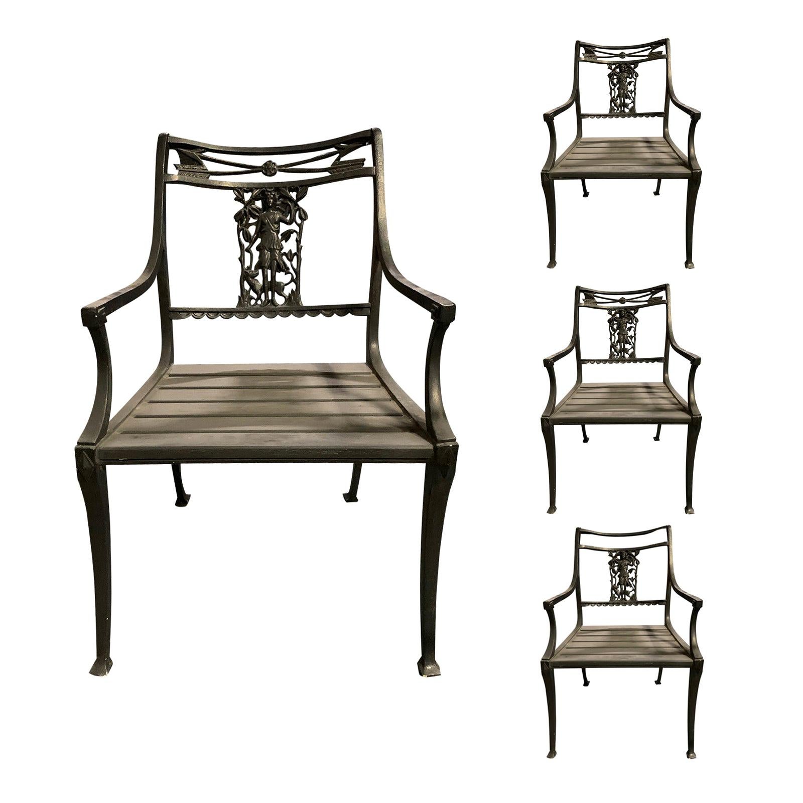 Set of Four by Molla Wrought Iron Neoclassical Diana the Huntress Garden Chairs