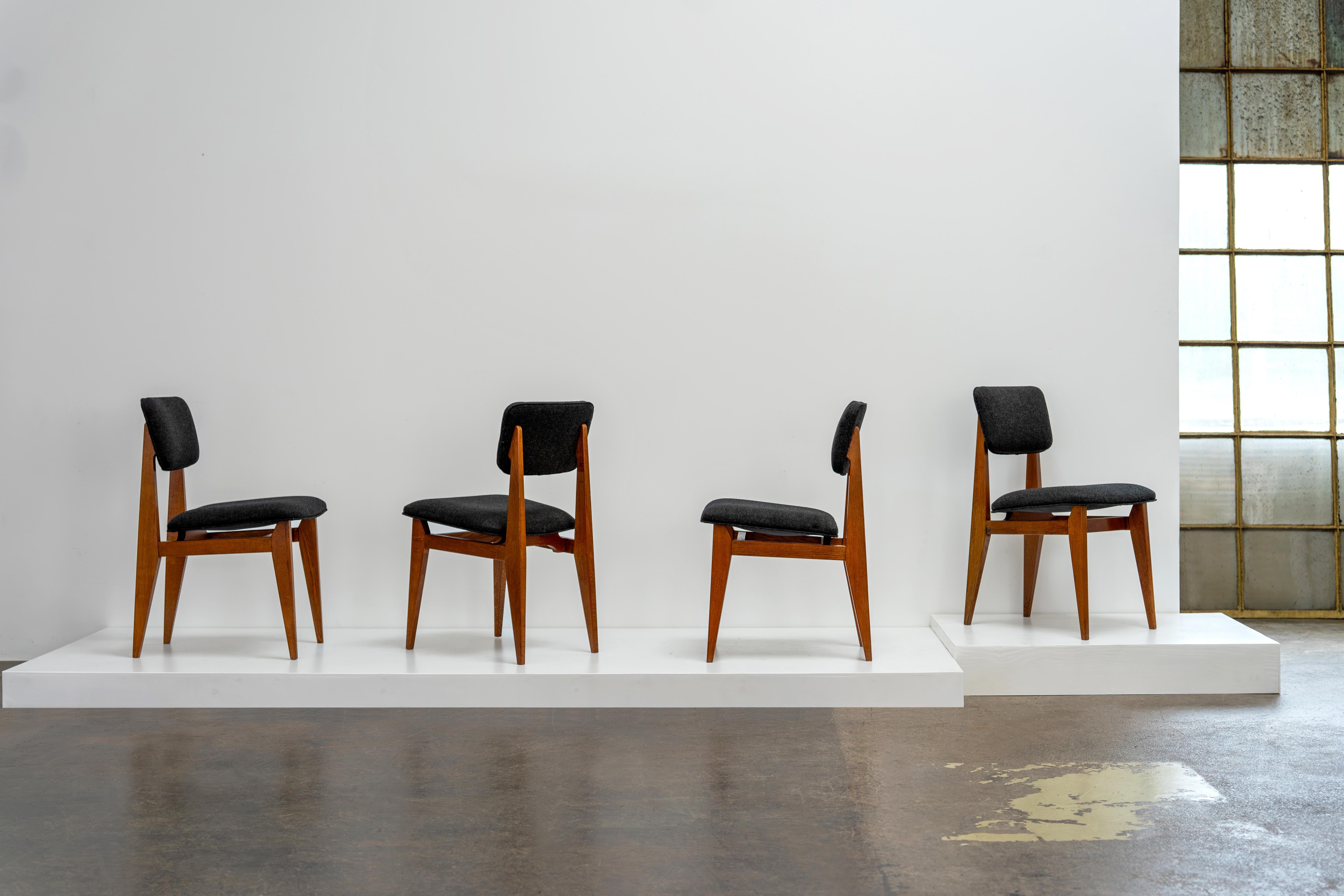 Mid-Century moderno Set di quattro sedie C.C. di Marcel Gascoin Arhec, Francia, anni '50 in vendita