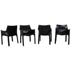 Set of Four Cab Armchairs by Mario Bellini for Cassina