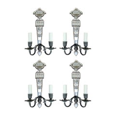 Set of Four Caldwell Style Early 20th Century Neoclassical Mirrored Sconces Set of Four Caldwell Style Early 20th Century Neoclassical Mirrored Sconces