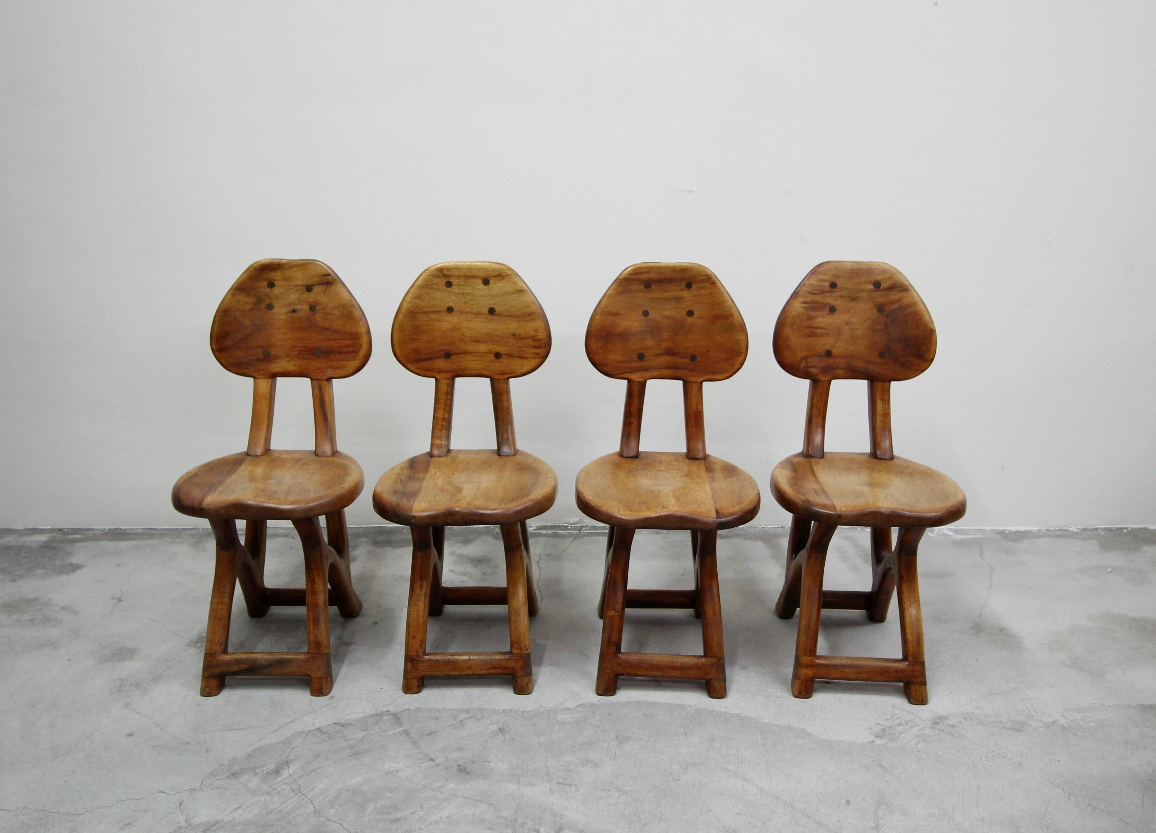 20th Century Set of 4 California Modern Studio Craft Primitive Wood Chairs by Chuck Burdick