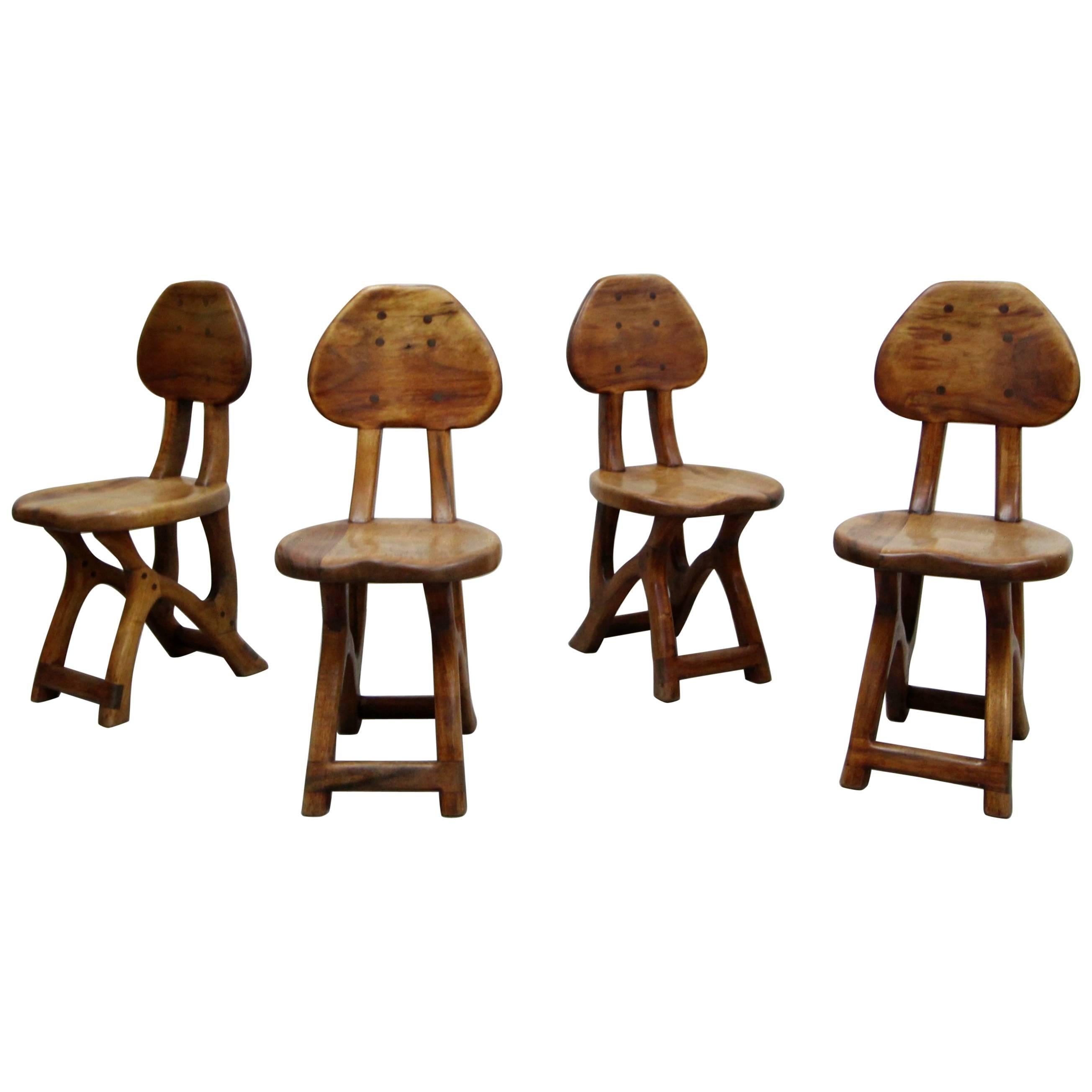 Set of 4 California Modern Studio Craft Primitive Wood Chairs by Chuck Burdick