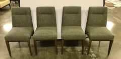 Set of Four Calligaris Italy Olive Tweed Weave Upholstered Dining Chairs