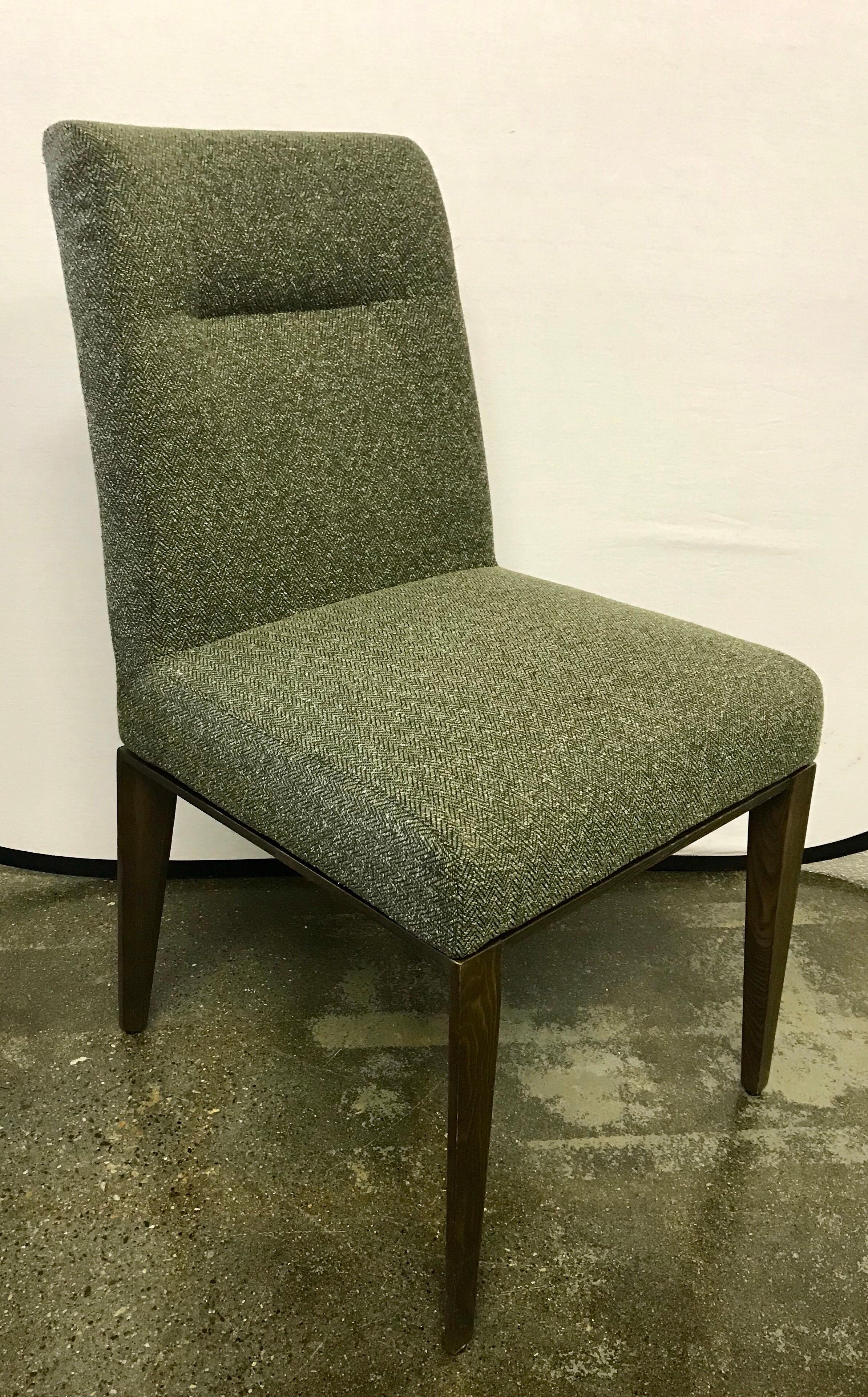 Fabric Set of Four Calligaris Italy Olive Tweed Weave Upholstered Dining Chairs