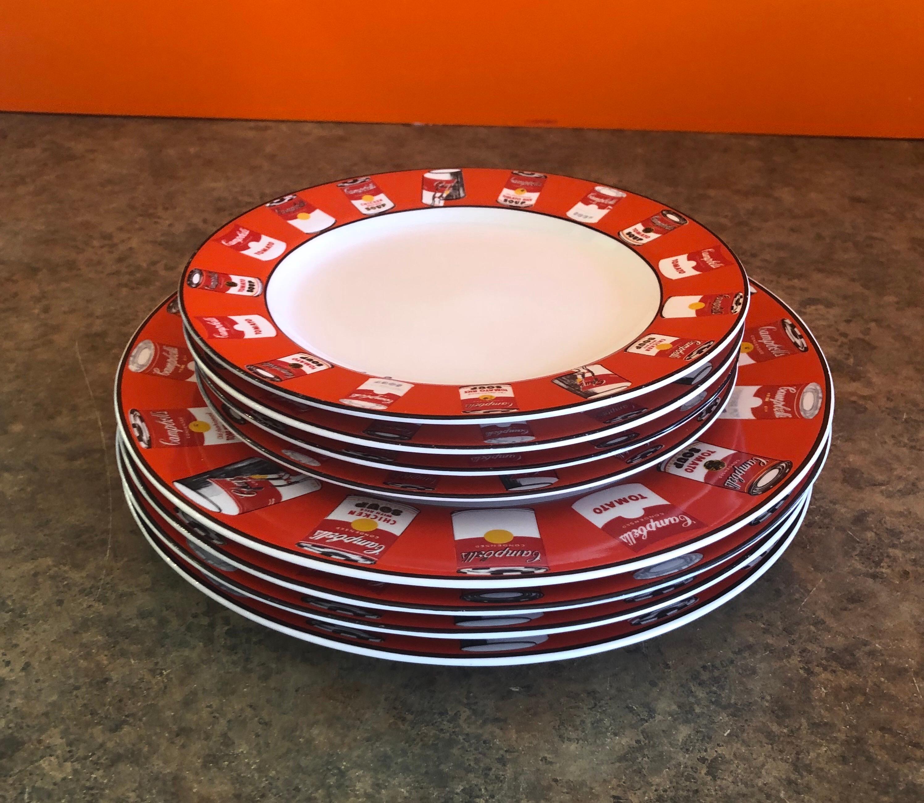 Ceramic Set of Four Cambells Soup Salad and Dinner Plates by Andy Warhol for Block Art