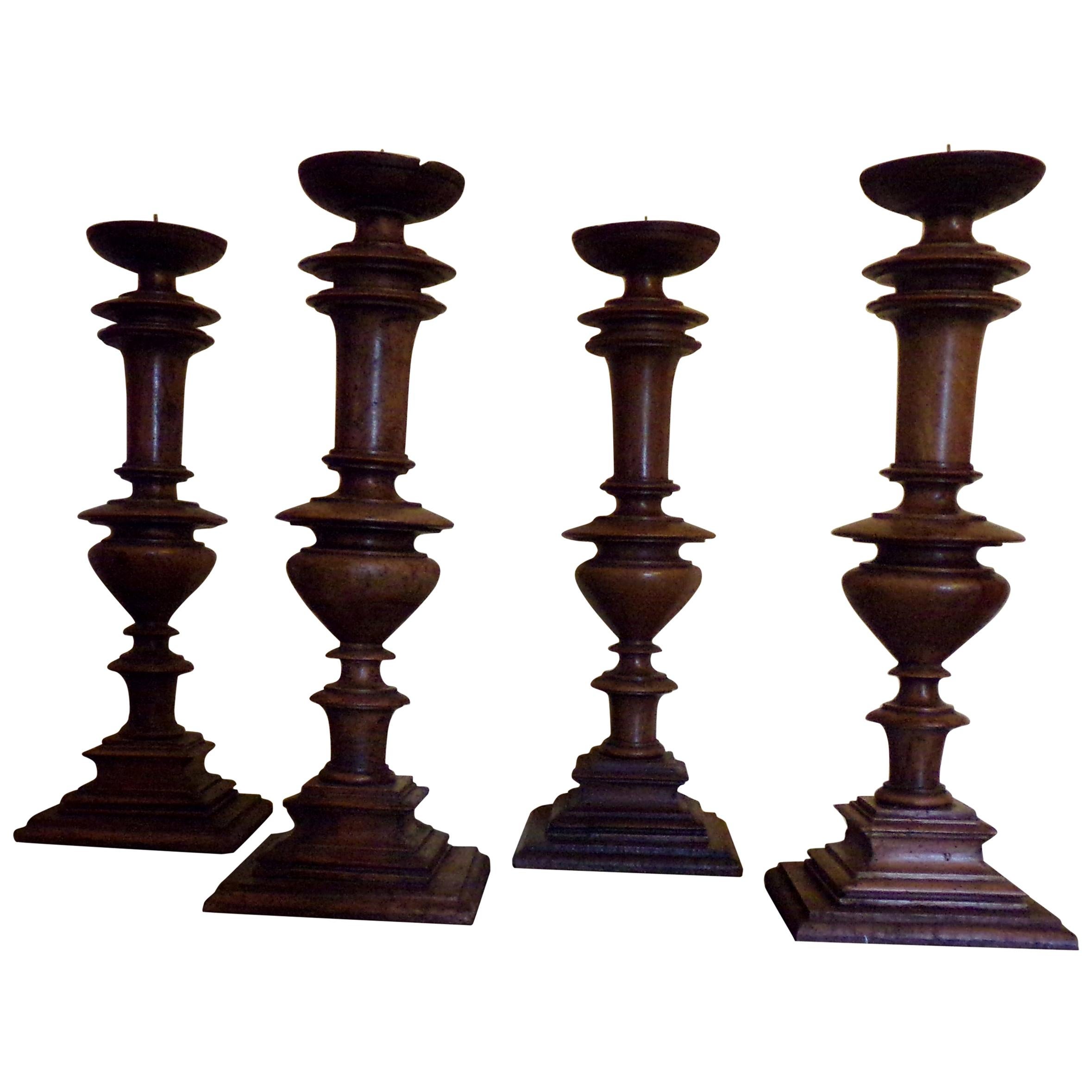 Pair of Walnut Turned Candlesticks, circa 1880 For Sale at 1stDibs