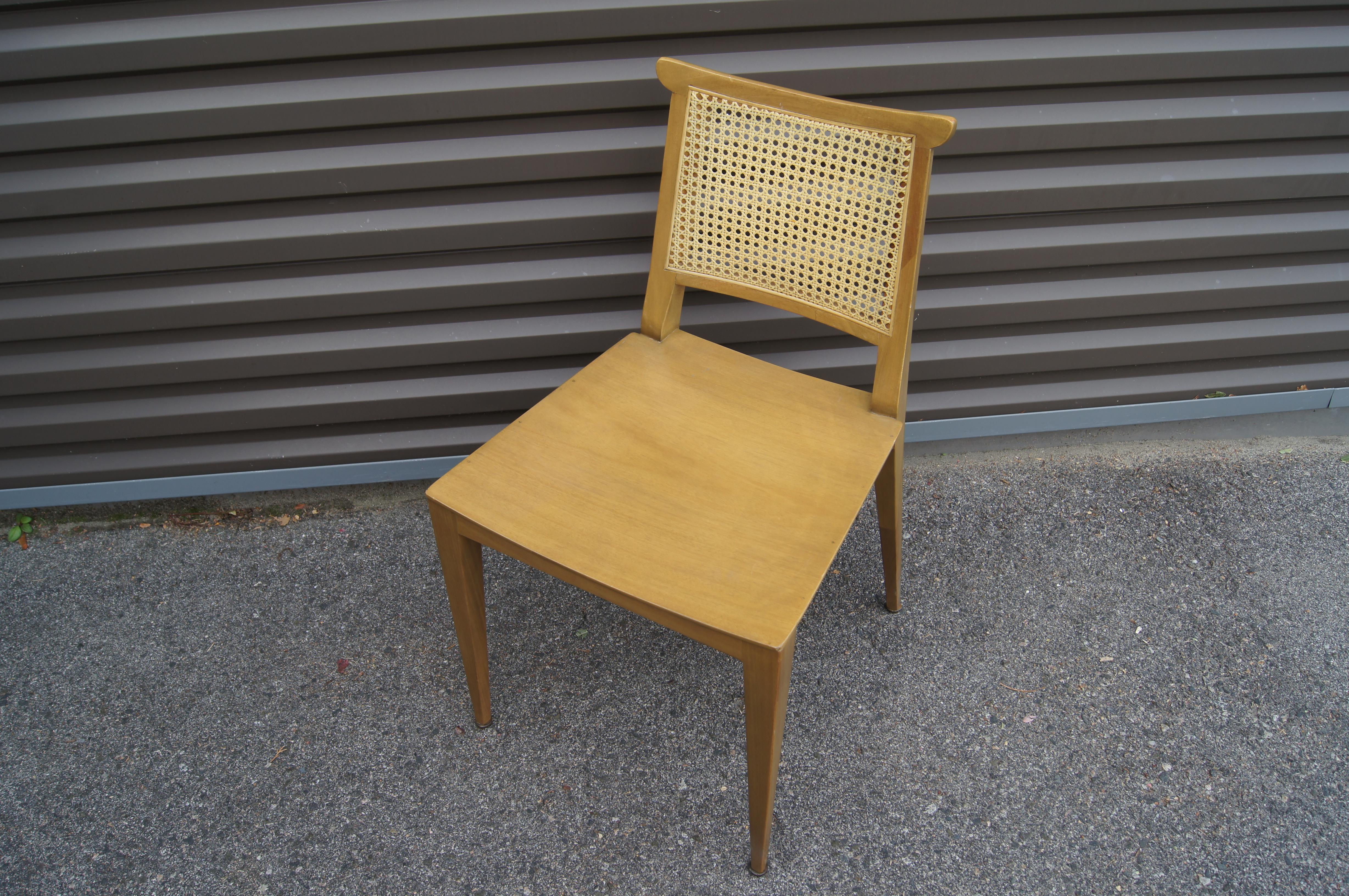 Mid-Century Modern Set of Four Cane and Mahogany Dining Chairs by Edward Wormley for Dunbar For Sale