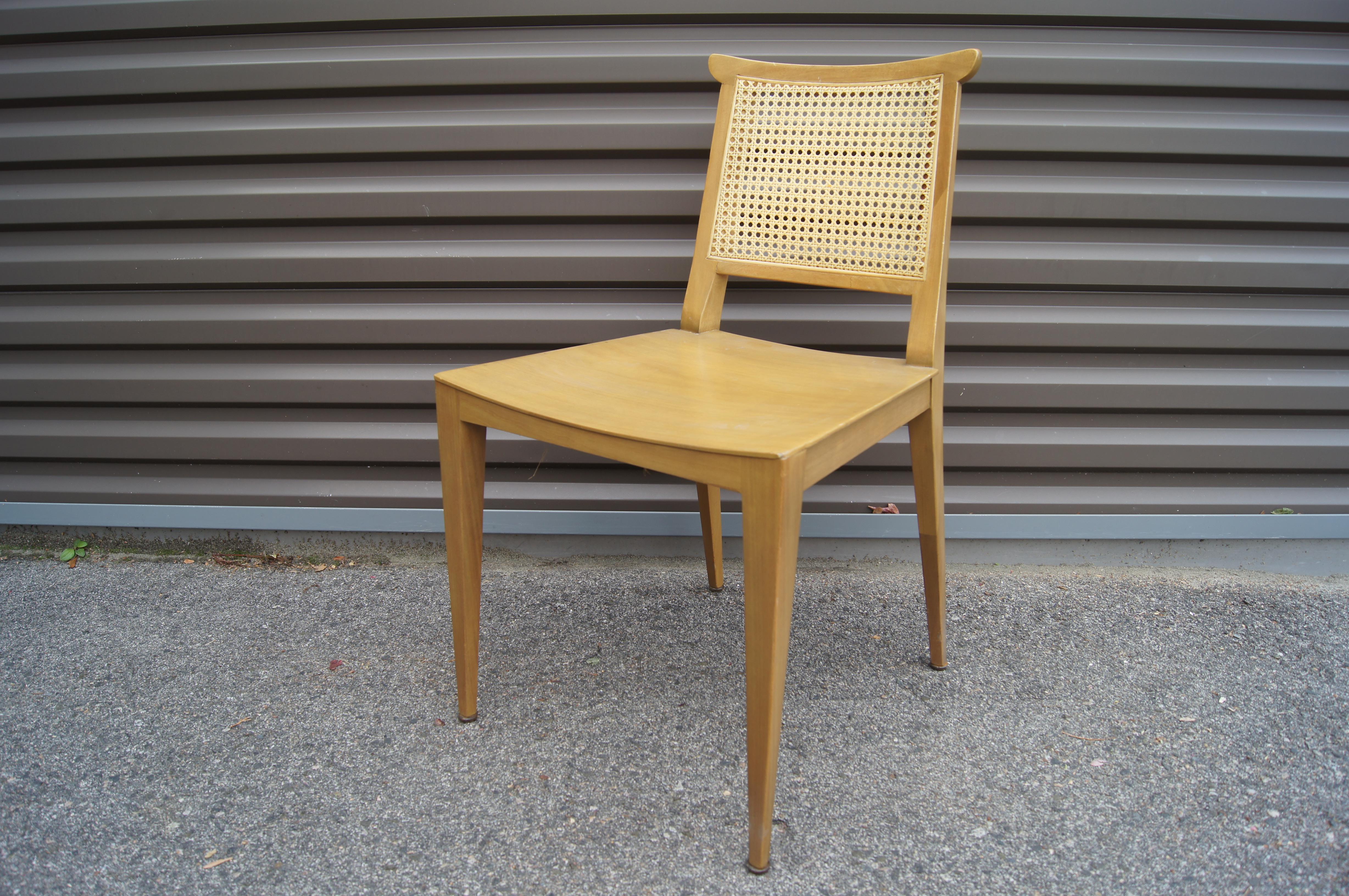 American Set of Four Cane and Mahogany Dining Chairs by Edward Wormley for Dunbar For Sale