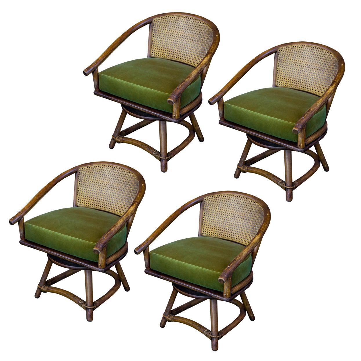 Set of Four Cane and Rattan Swivel Chairs, France, 1960s