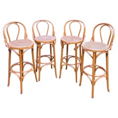 Set of Four Cane and Webbing Bar Stools, Style Thonet, Ca. 1970s