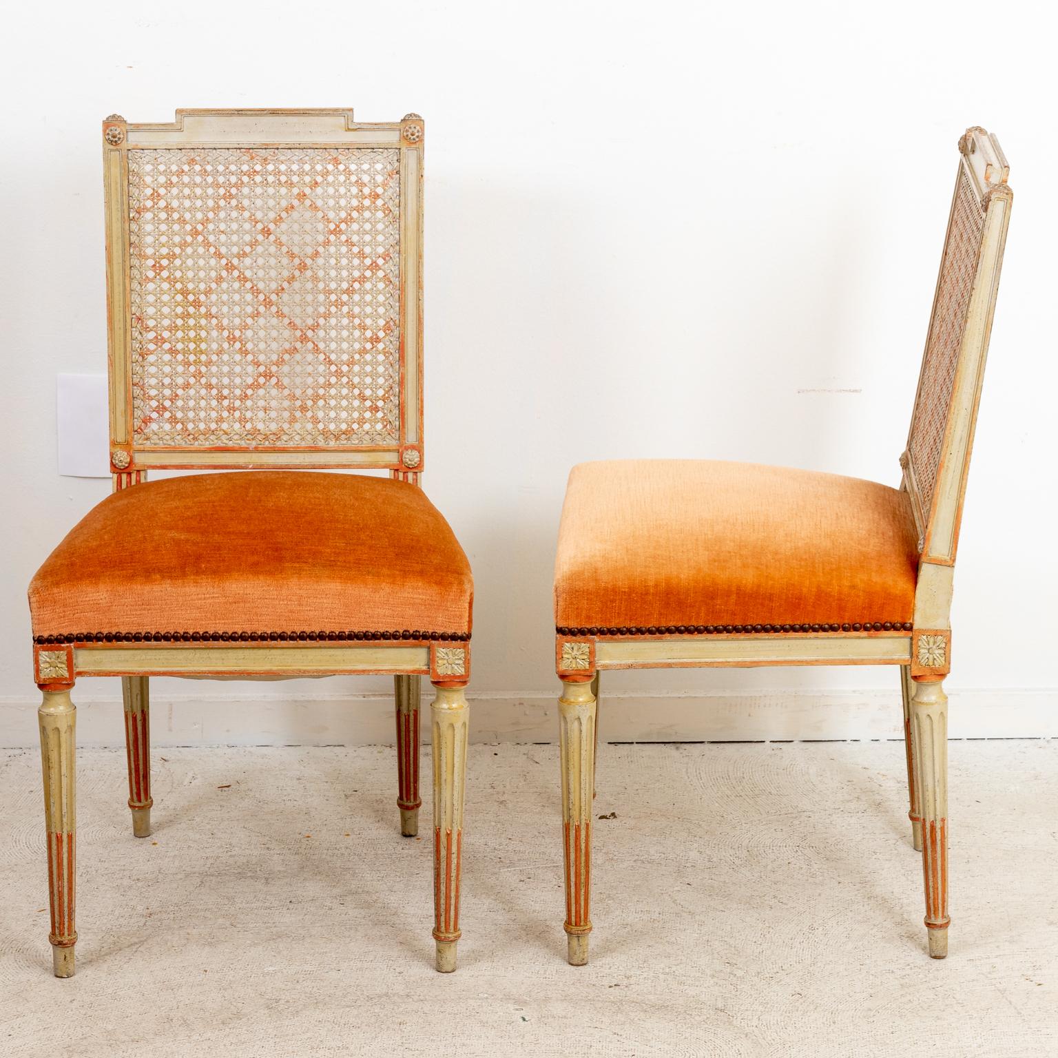 20th Century Set of Four Caned and Painted Side Chairs