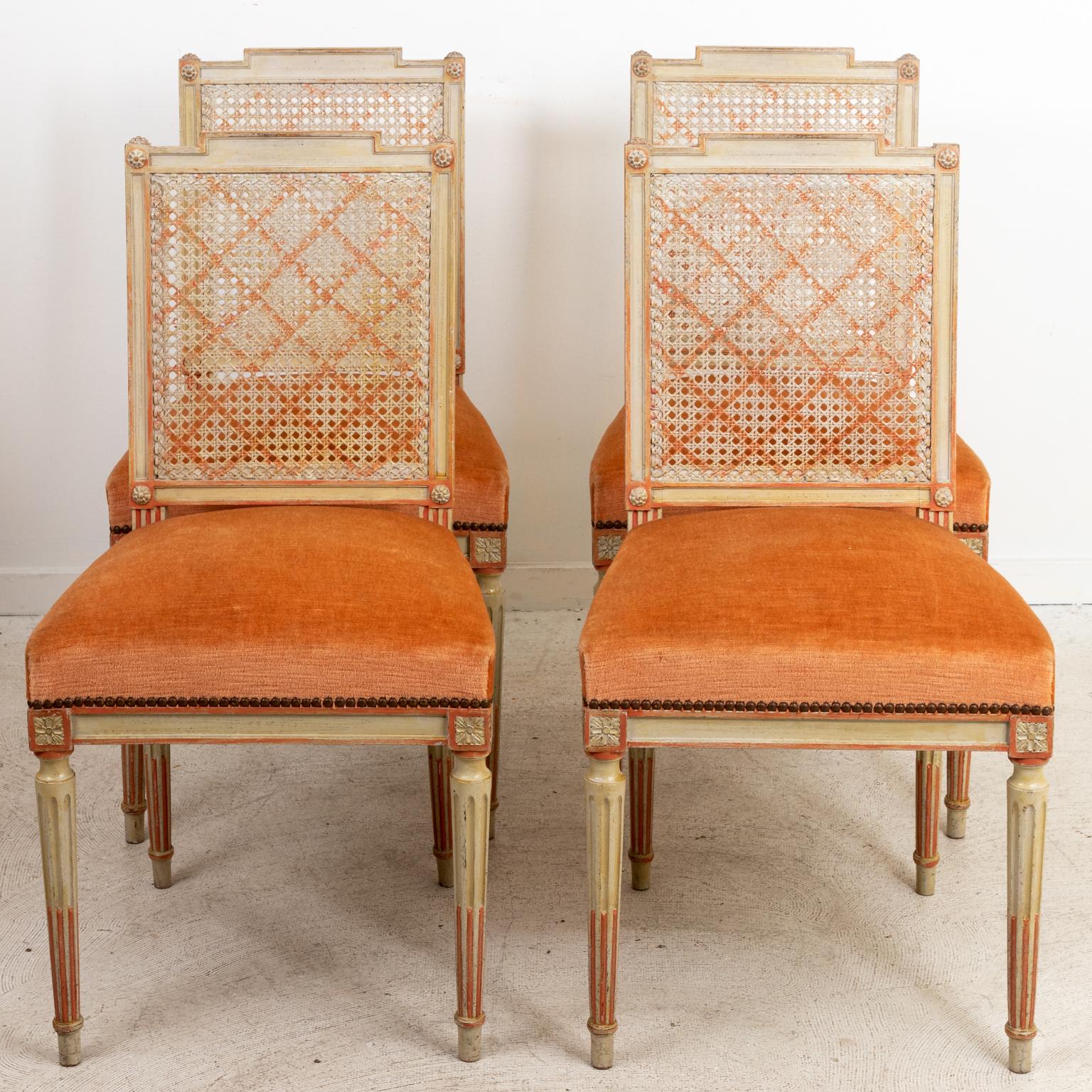 Set of Four Caned and Painted Side Chairs 2