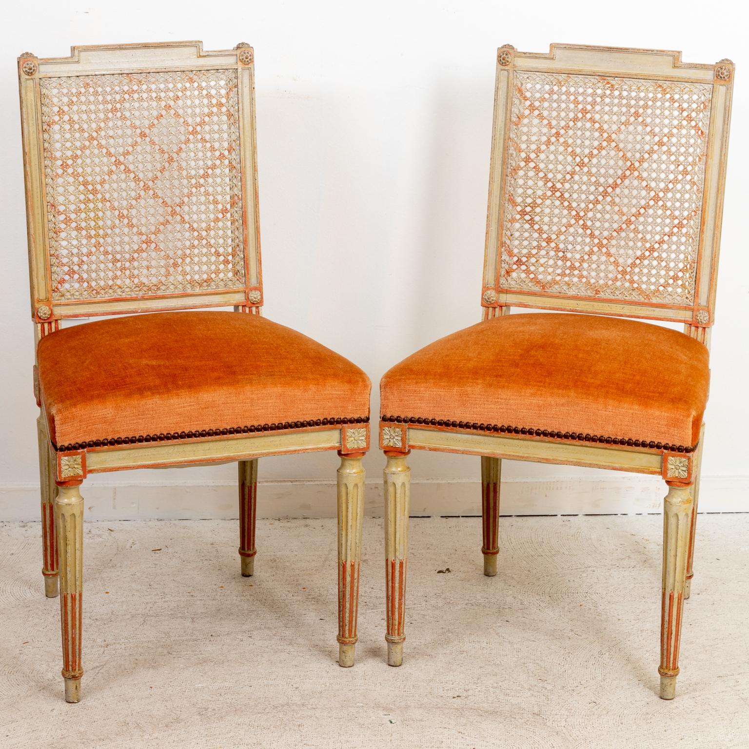Set of Four Caned and Painted Side Chairs 3