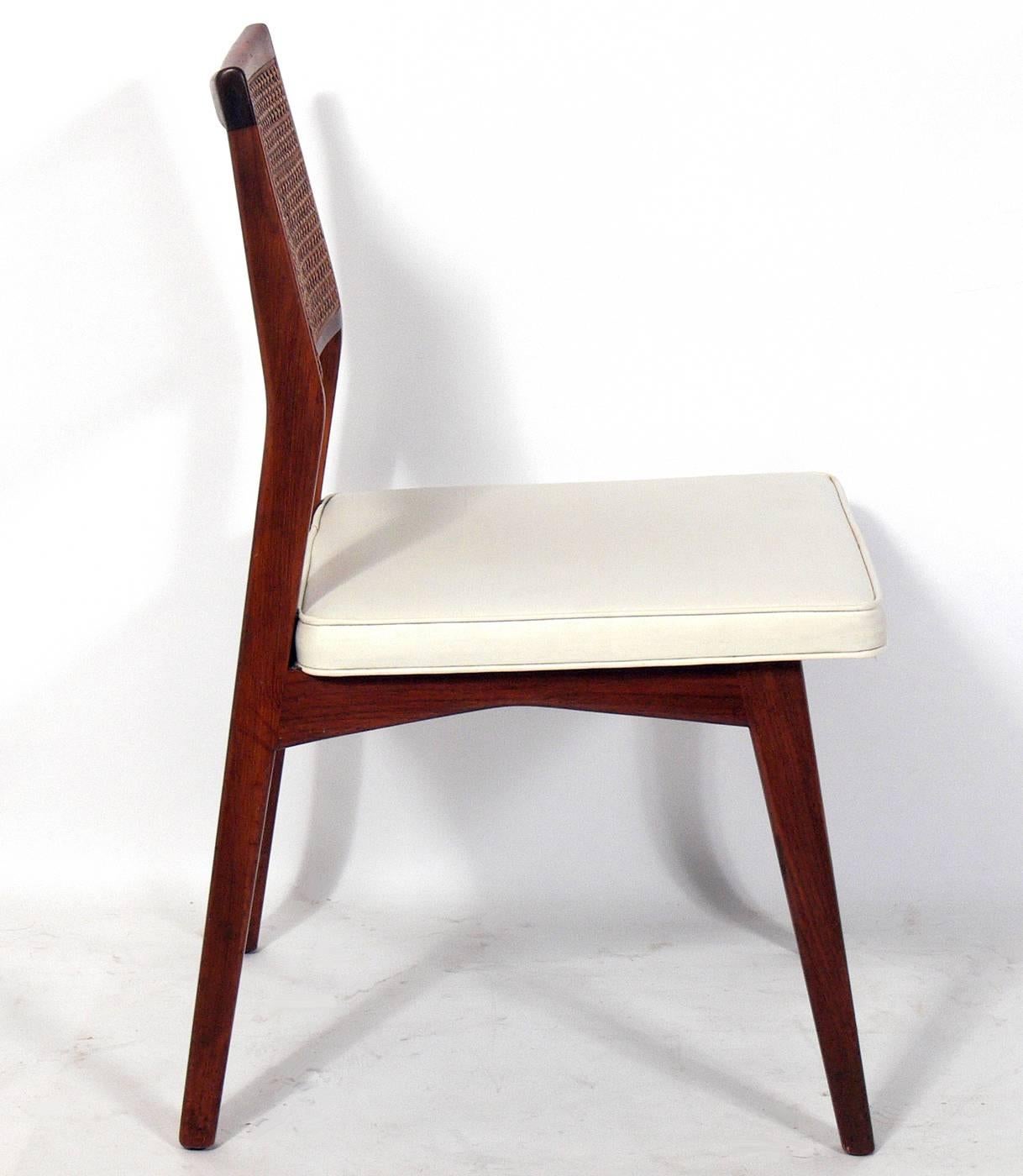 Mid-Century Modern Set of Four Caned Back Dining Chairs Attributed to Jens Risom