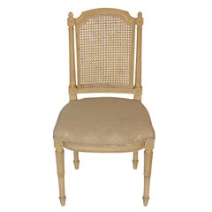 Set of Four Caned Back Dining Chairs with Upholstered Seats