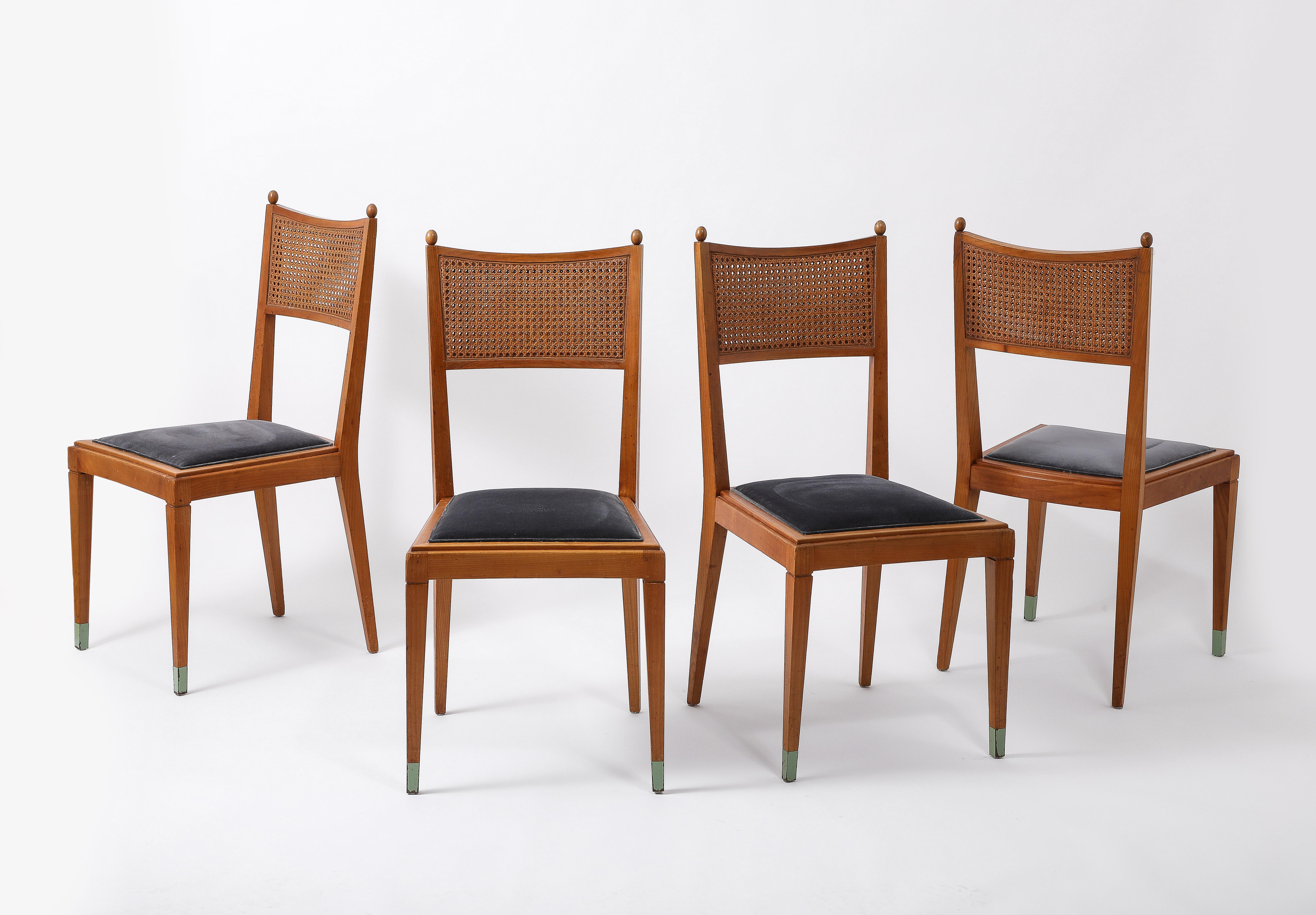 Set of Four Caned Back Dining Side Chairs, France 1950’s For Sale 6