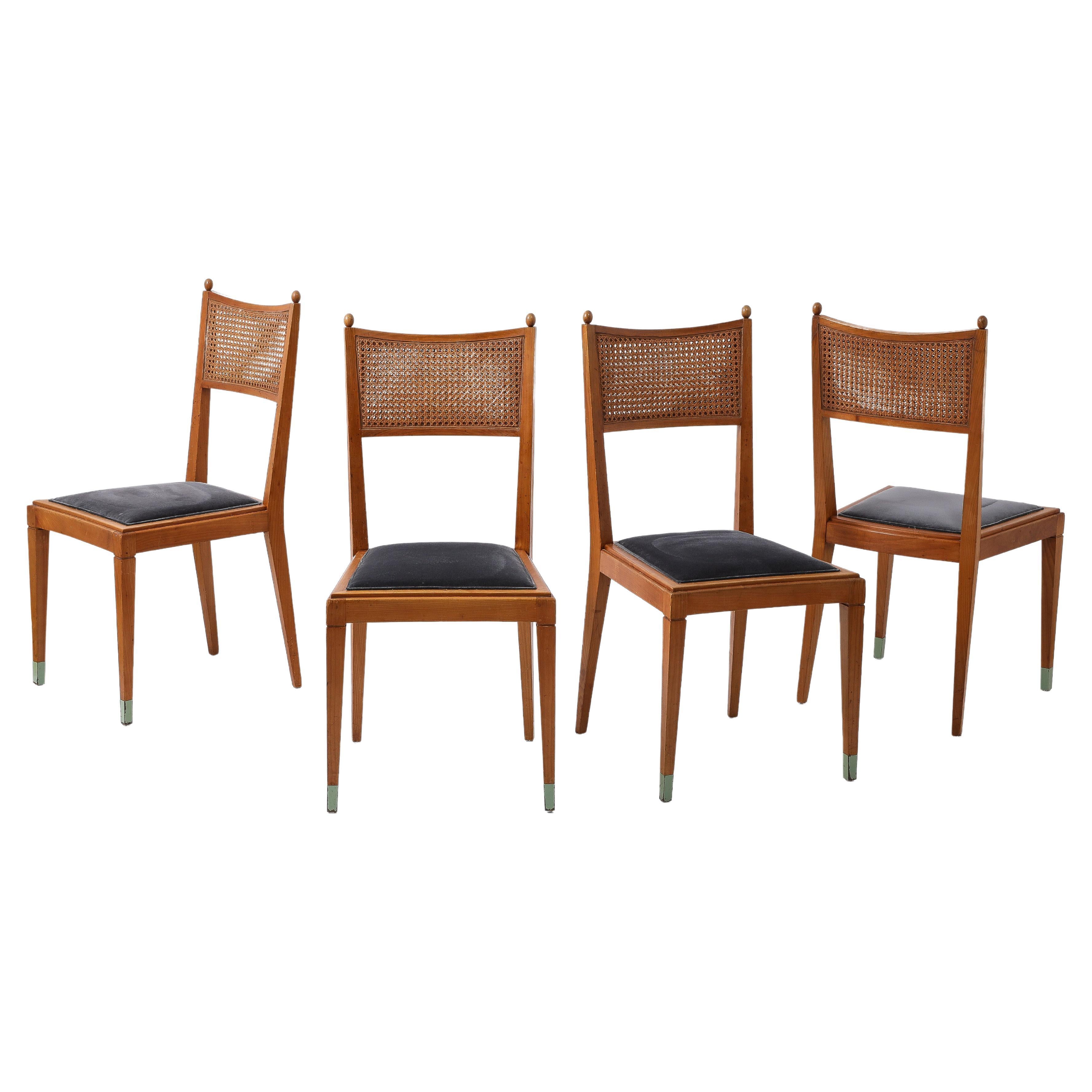 Set of Four Caned Back Dining Side Chairs, France 1950’s