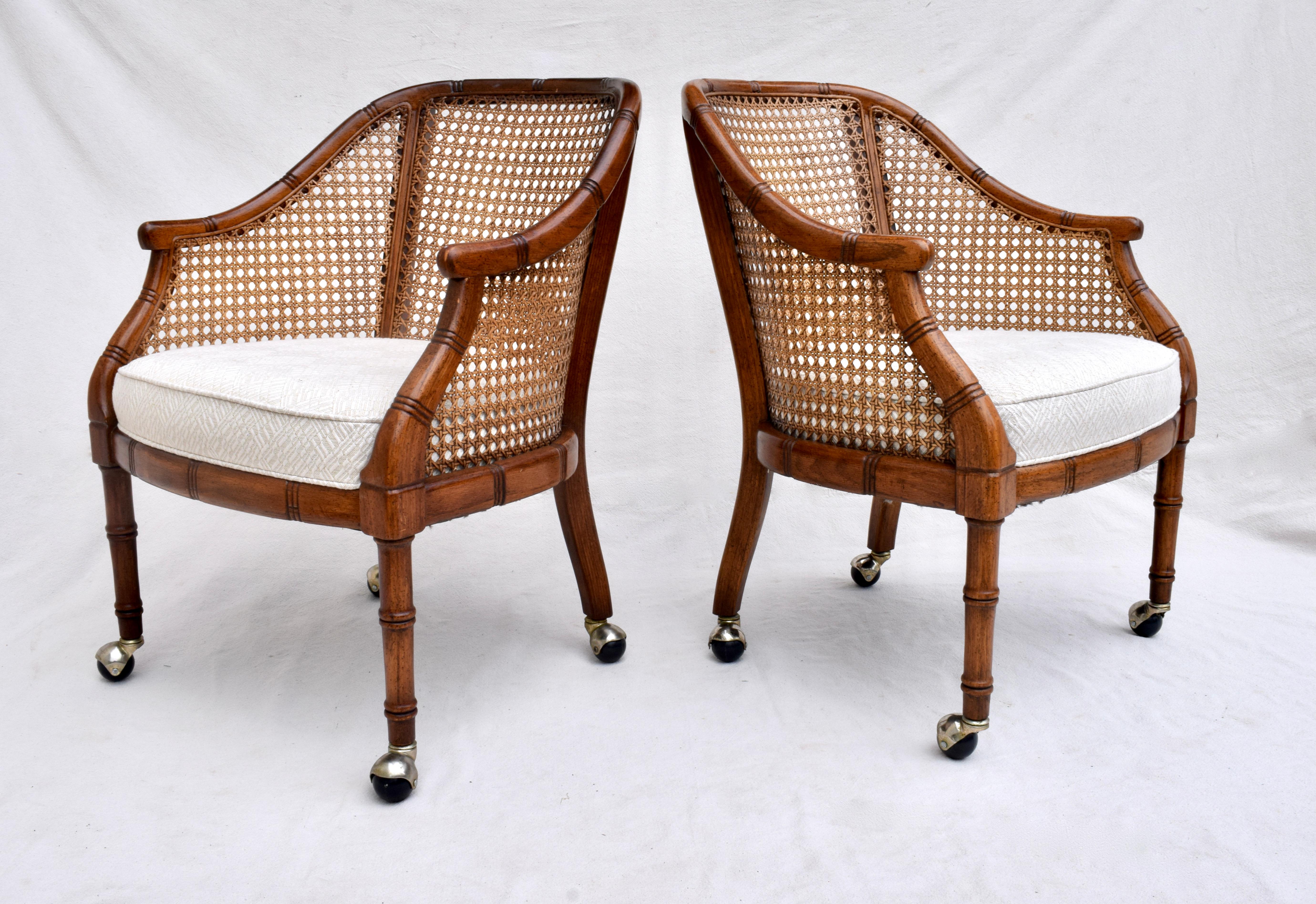 American Set of Four Caned Barrel Chairs on Casters