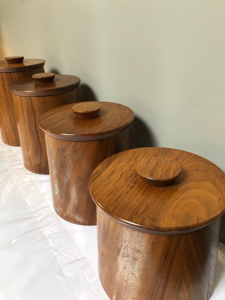 Set of Four Mid Century Teak Canisters at 1stDibs