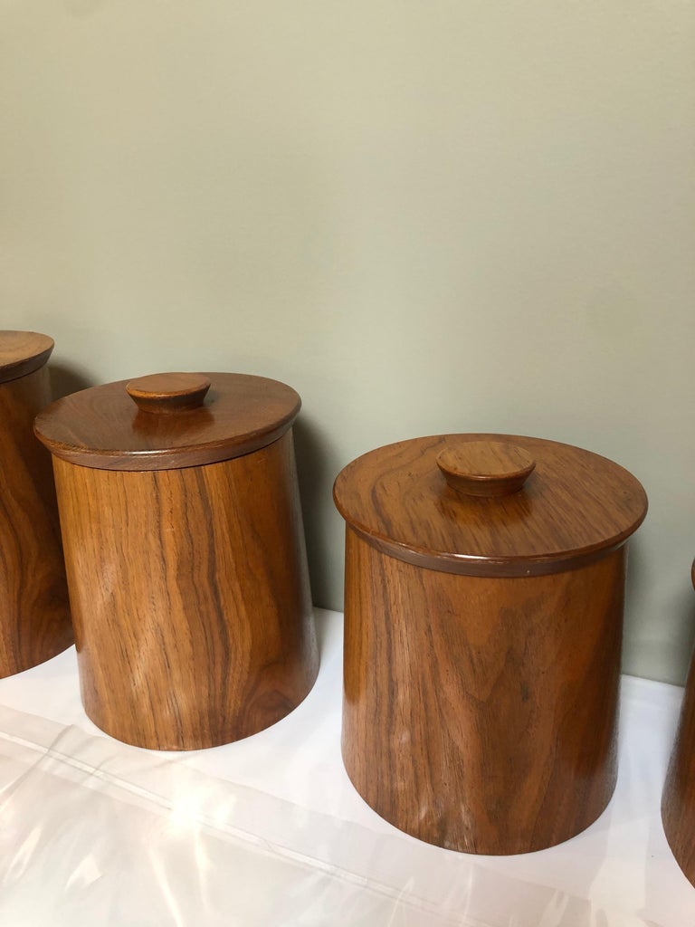 Set of Four Mid Century Teak Canisters at 1stDibs