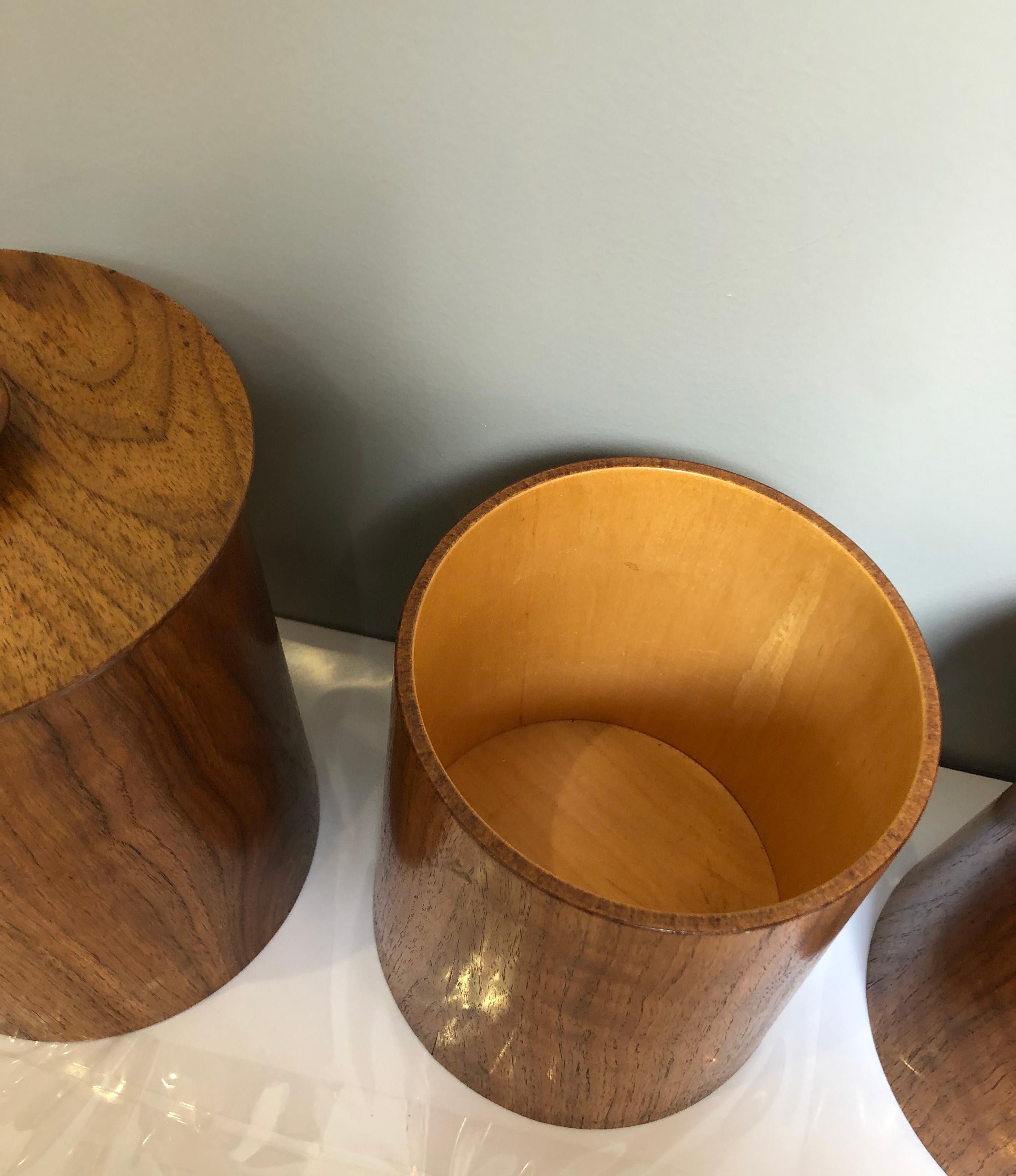 Set of Four Mid Century Teak Canisters In Fair Condition In Los Angeles, CA