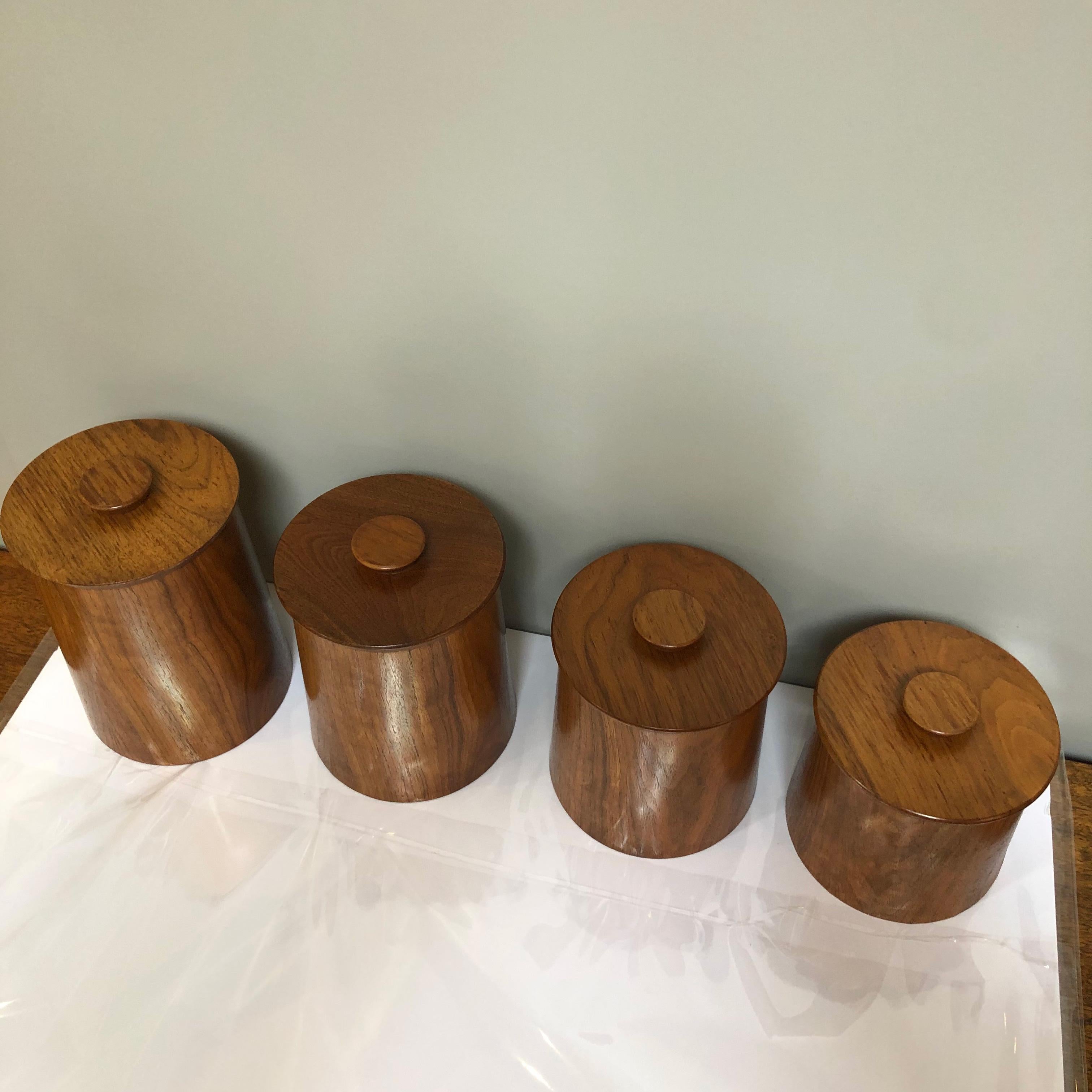 Wood Set of Four Mid Century Teak Canisters
