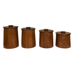 Set of Four Mid Century Teak Canisters