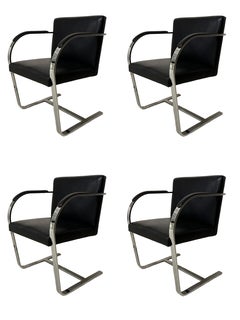 Set of Four Cantilever Black Leather and Chrome Brno Mies Van Der Rohe Chairs