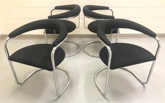 Set of Four Cantilevered Chrome Armchairs SS33 by Anton Lorenz for Thonet