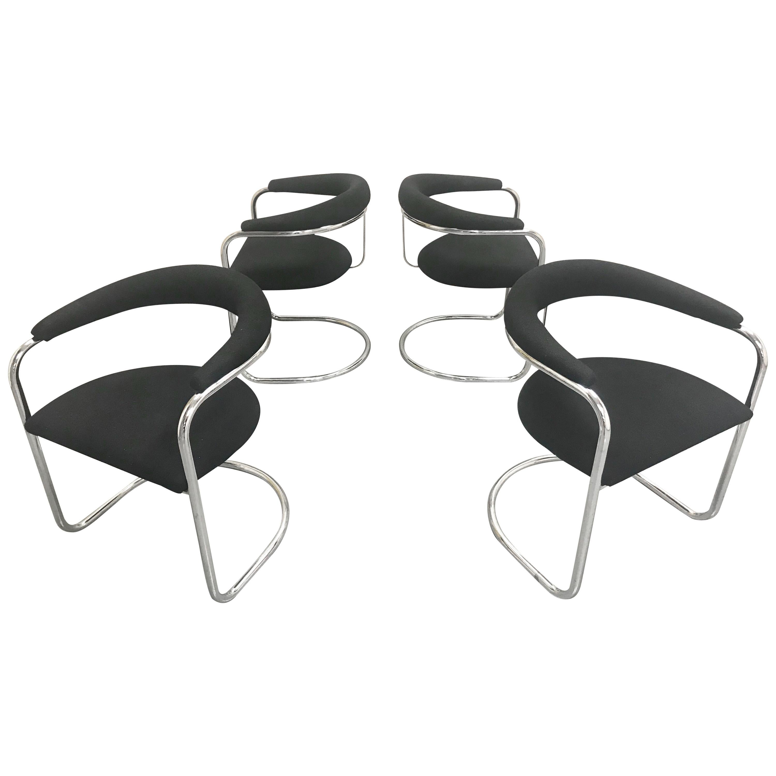Set of Four Cantilevered Chrome Armchairs SS33 by Anton Lorenz for Thonet