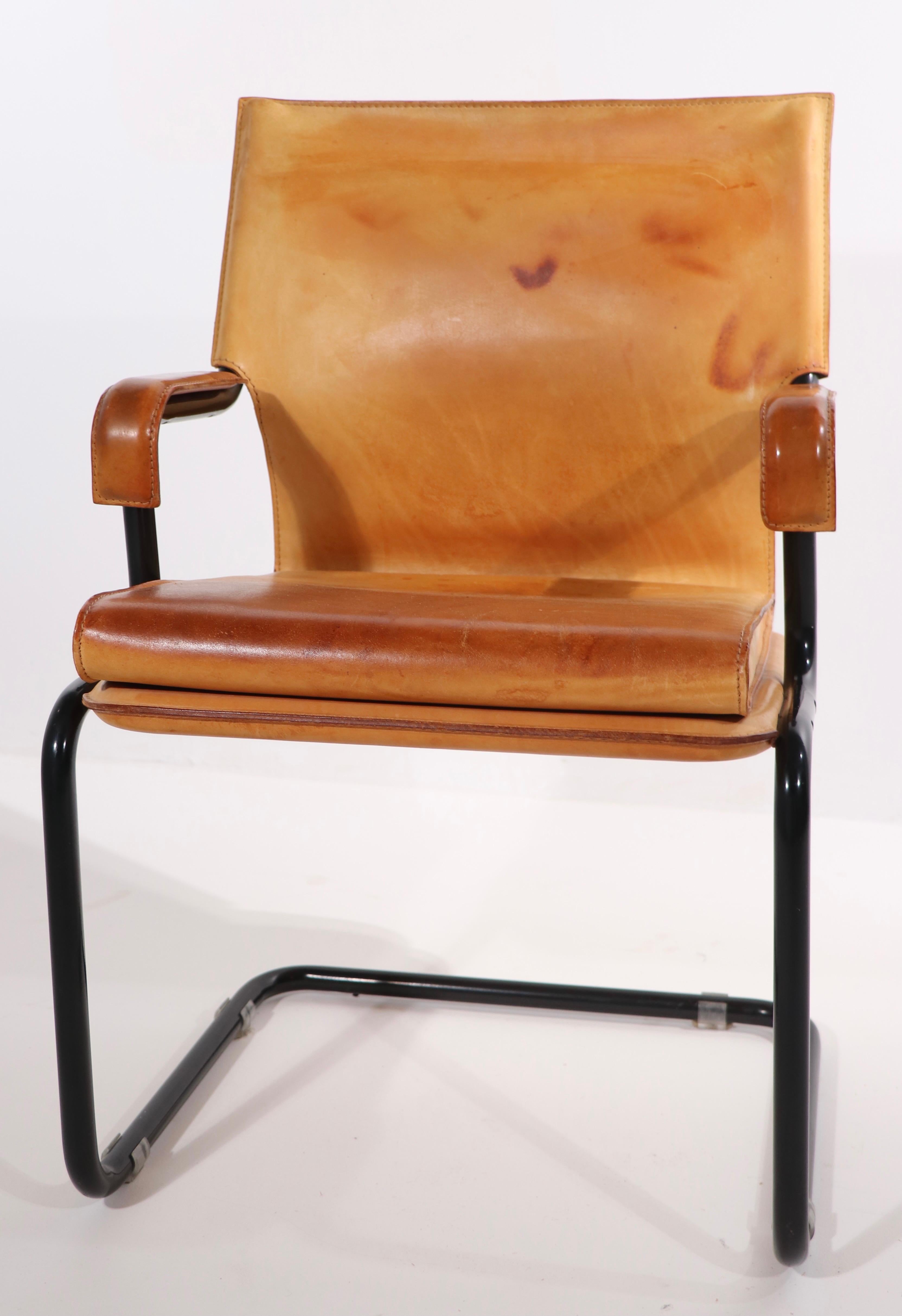 Set of Four Cantilevered Uno Chairs in Brown Leather by Marcatre 3