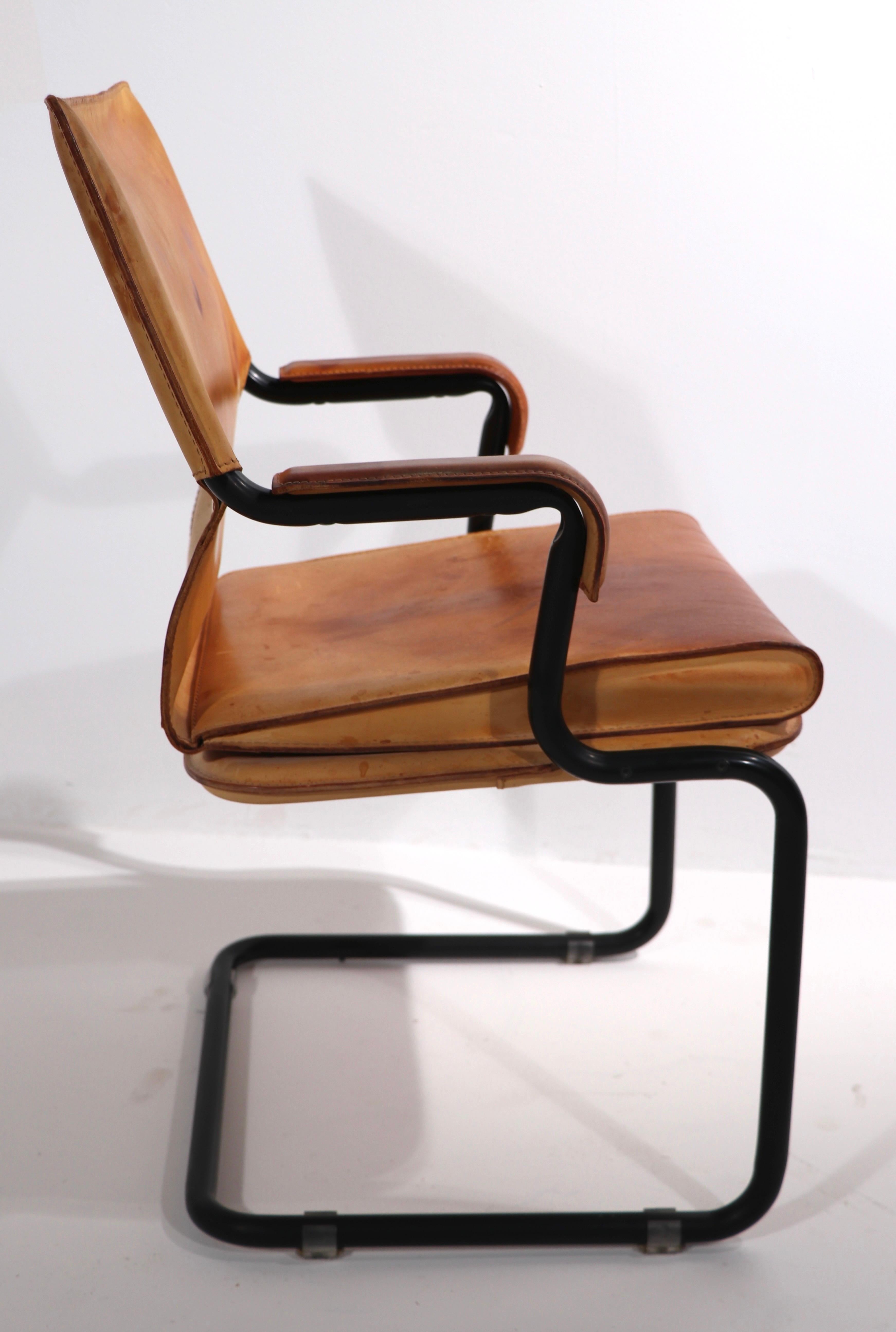 Set of Four Cantilevered Uno Chairs in Brown Leather by Marcatre 1