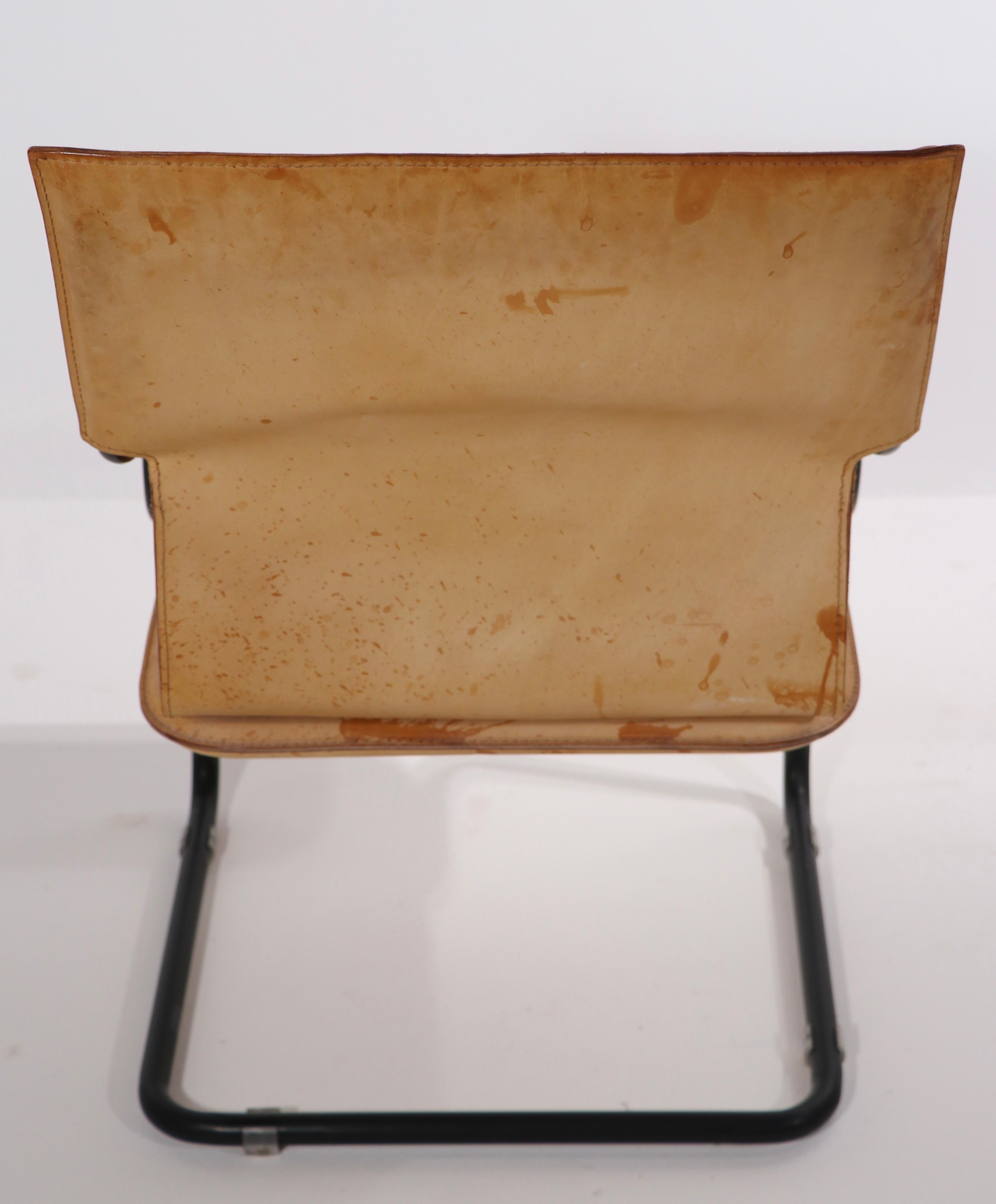 Set of Four Cantilevered Uno Chairs in Brown Leather by Marcatre 2
