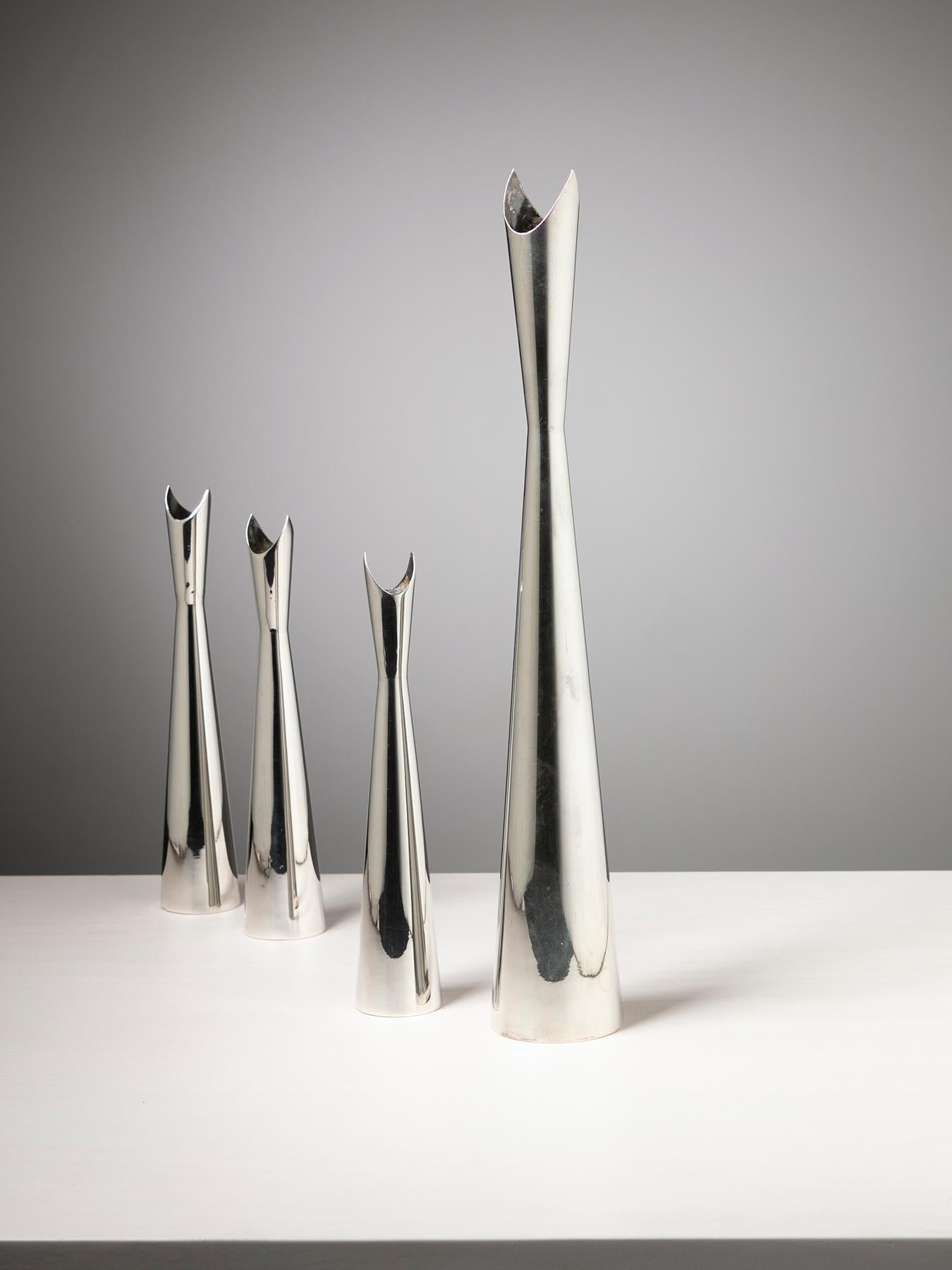 Set of four Cardinale vases by Lino Sabattini for Christofle, Paris.
Size refers to the tallest piece.
         