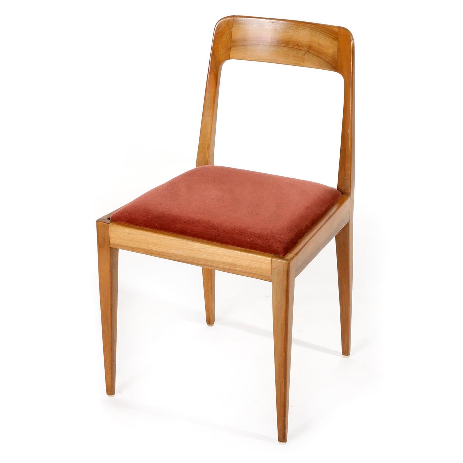 Mid-Century Modern Set of Four Carl Auböck Chairs A7, Walnut Wood Velvet, Austria, 1950s For Sale