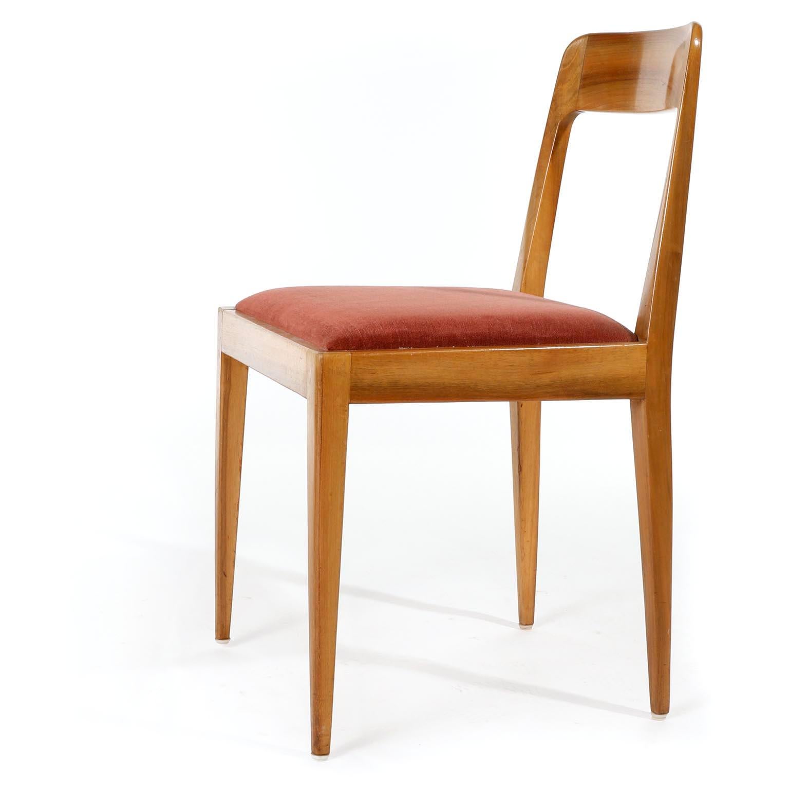Set of Four Carl Auböck Chairs A7, Walnut Wood Velvet, Austria, 1950s In Excellent Condition For Sale In Hausmannstätten, AT
