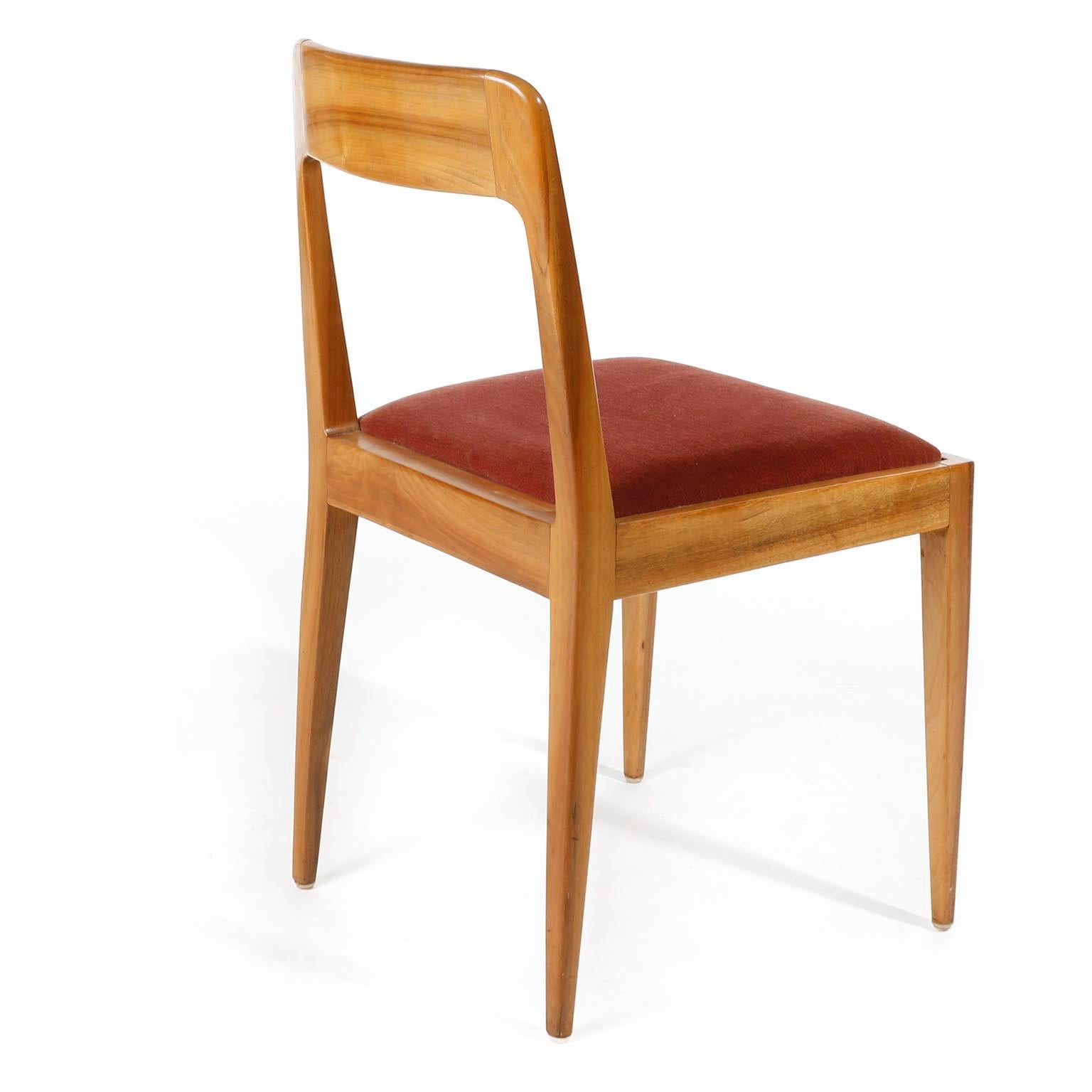 Set of Four Carl Auböck Chairs A7, Walnut Wood Velvet, Austria, 1950s For Sale 1