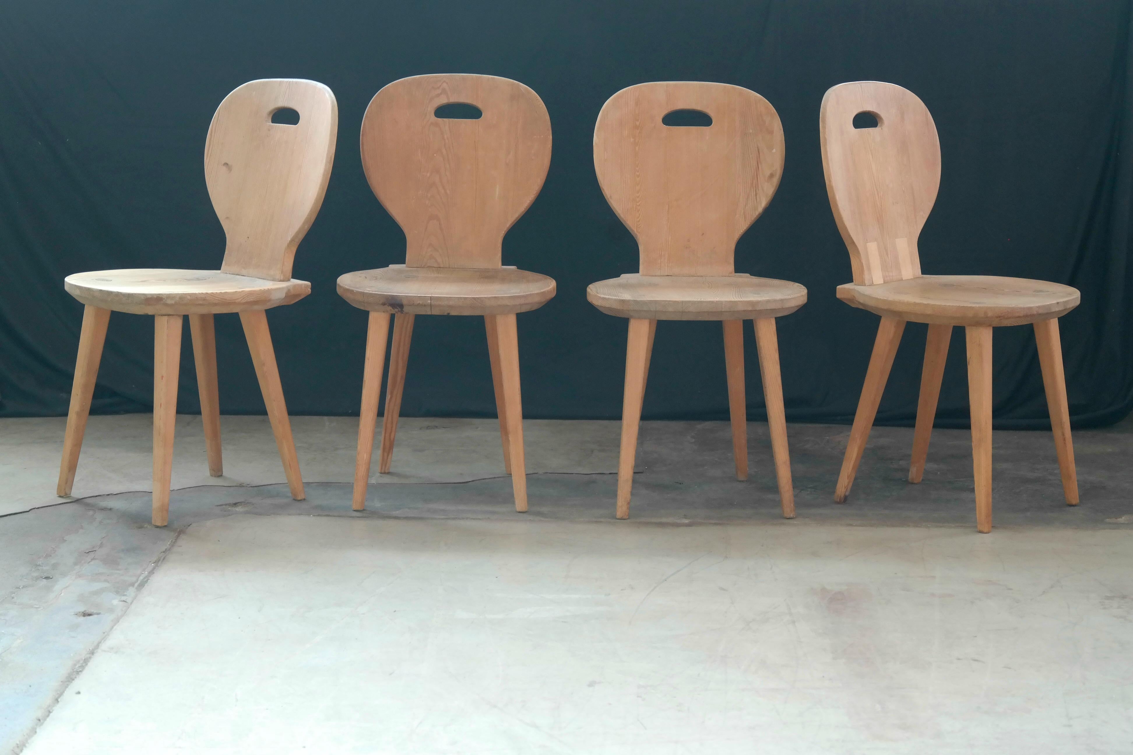 Scandinavian Modern Set of Four Carl Malmsten Dining Chairs in Natural Pine Scandinavian Midcentury